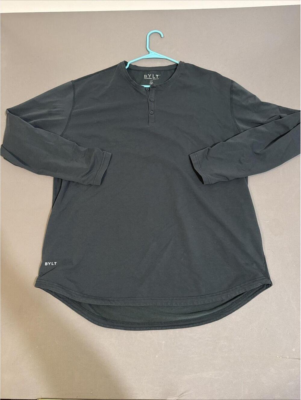 BYLT Shirt Men’s XXL 2XL Green Drop Cut Lux Long Sleeve Henley Performance